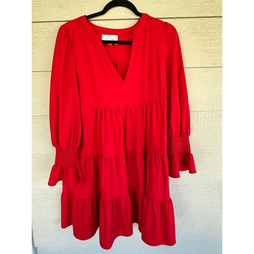 Tuckernuck Pomander Place Red Crepe Kenzo Tiered Mini Dress, Women's Size Large